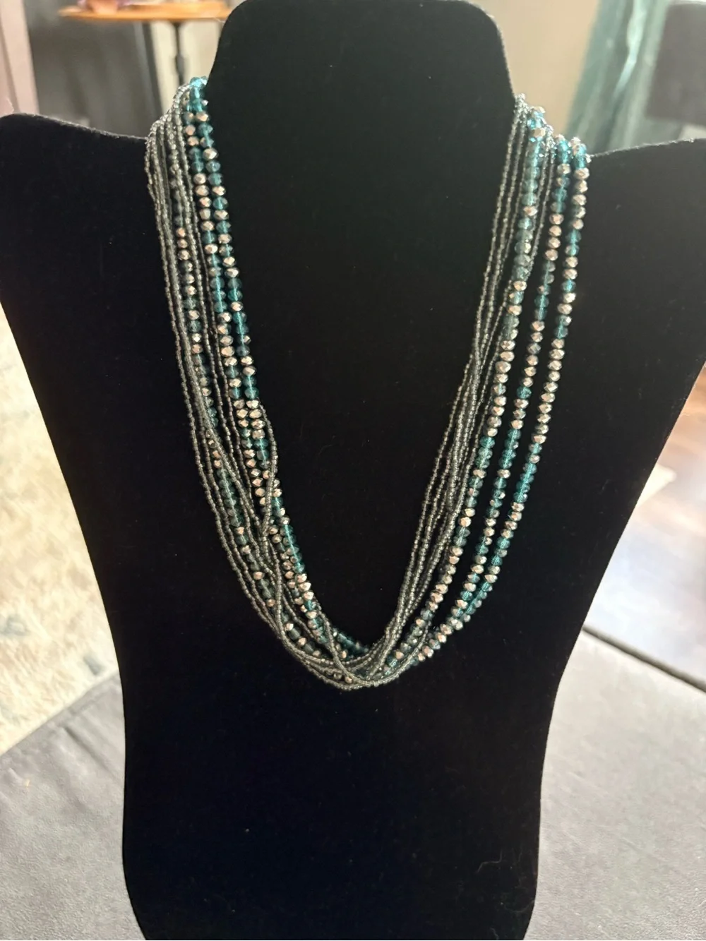 Multi-Strand Teal and Silver Beaded Necklace -Premier Design